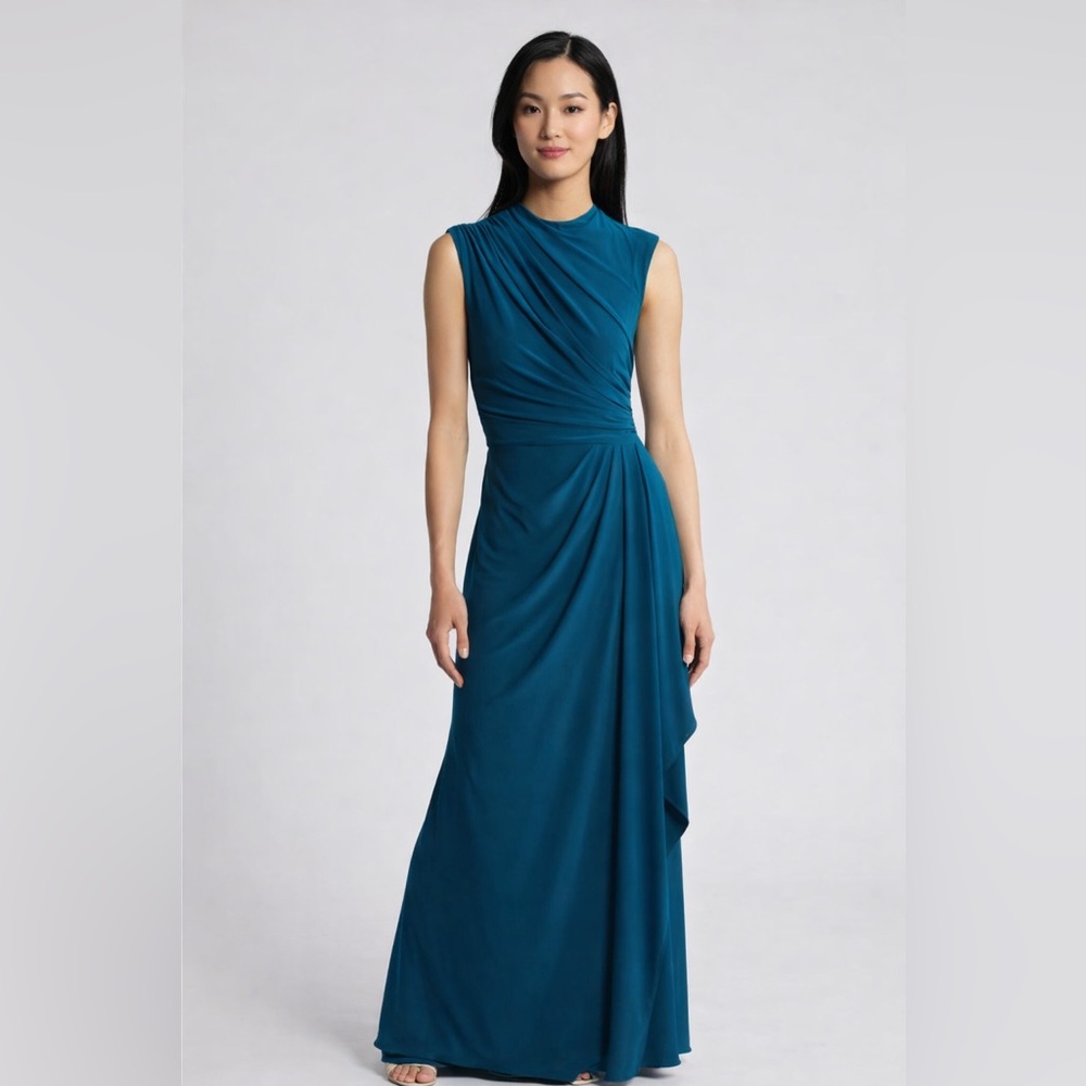 Betsy Adam Teal Jersey Evening Gown Sleeveless Draped Formal Dress Size 16W NWT